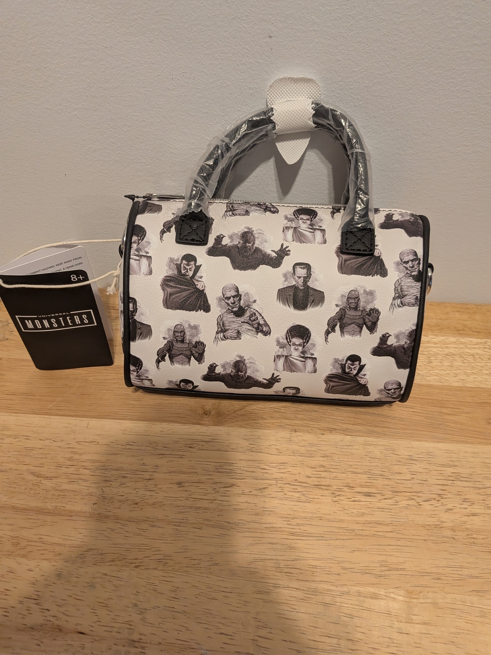 Women's Black & White Monster Print Handbag